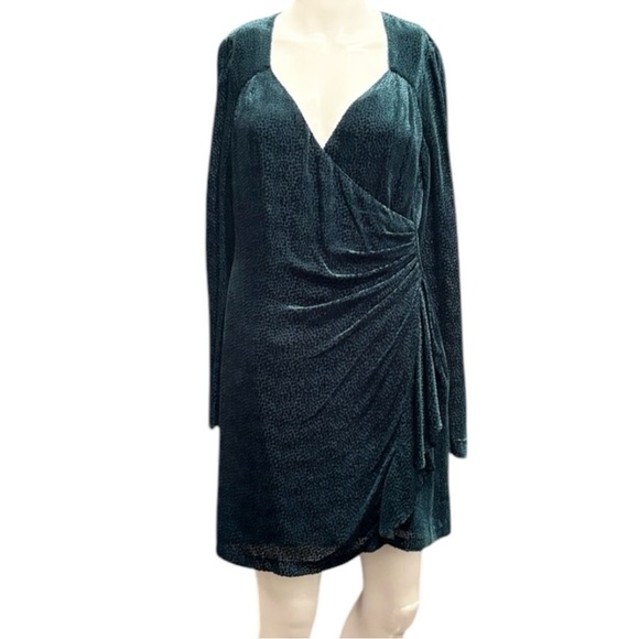 INTERMIX Blue Green Velvet Ruched Wrap Dress with Bishop Sleeves Whimsy  Goth 6